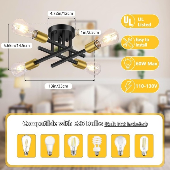 Lámpara geométrica negra con dorado