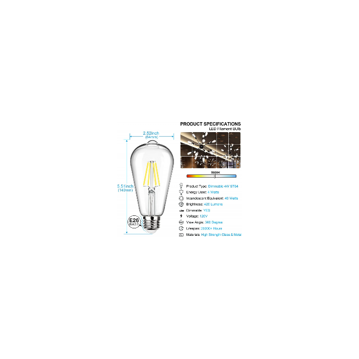 Foco tipo Vintage luz Blanca 8W