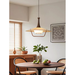 Lámpara colgante estilo oriental con detalle de madera