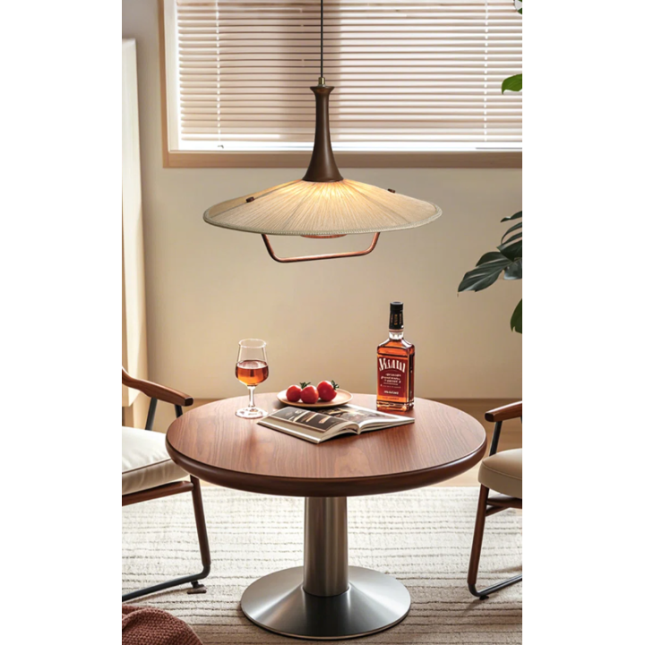 Lámpara colgante estilo oriental con detalle de madera