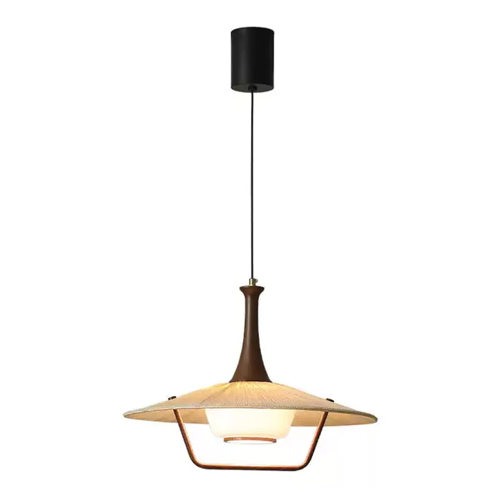 Lámpara colgante estilo oriental con detalle de madera