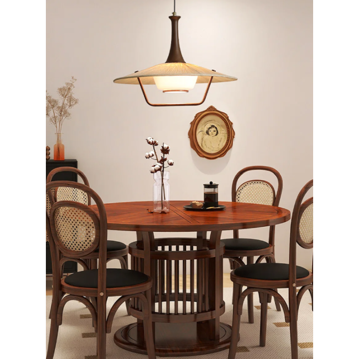 Lámpara colgante estilo oriental con detalle de madera