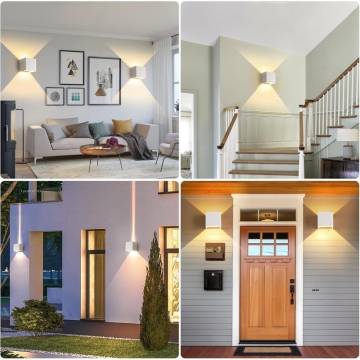 Lámpara de pared exterior tipo cubo con luz Led