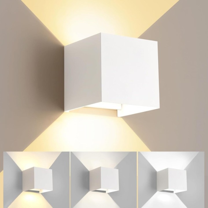 Lámpara de pared exterior tipo cubo con luz Led