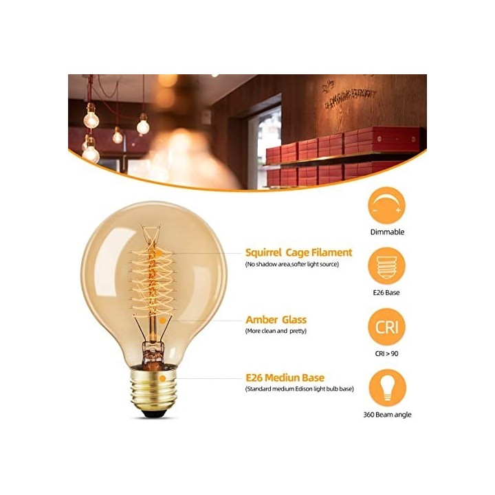 Foco Vintage Esfera Luz cálida Incandescente