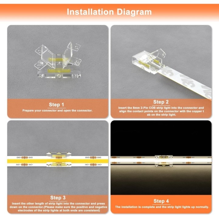 Kit de Conectores de Tira LED COB de 8mm