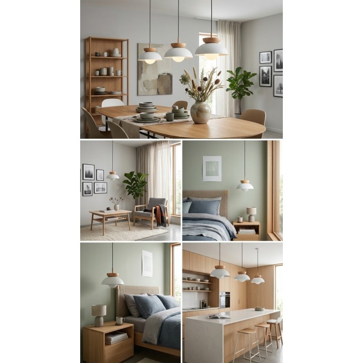 Lámpara colgante estilo escandinavo detalle tipo madera
