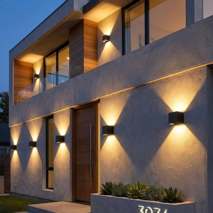 Lámpara de pared exterior tipo cubo con luz Led