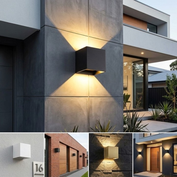 Lámpara de pared exterior tipo cubo con luz Led