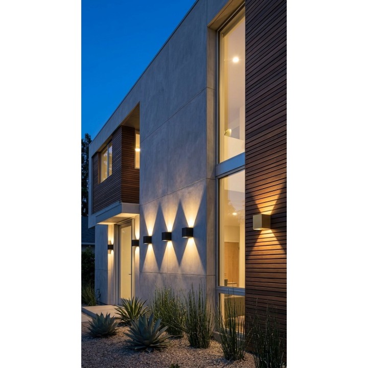 Lámpara de pared exterior tipo cubo con luz Led