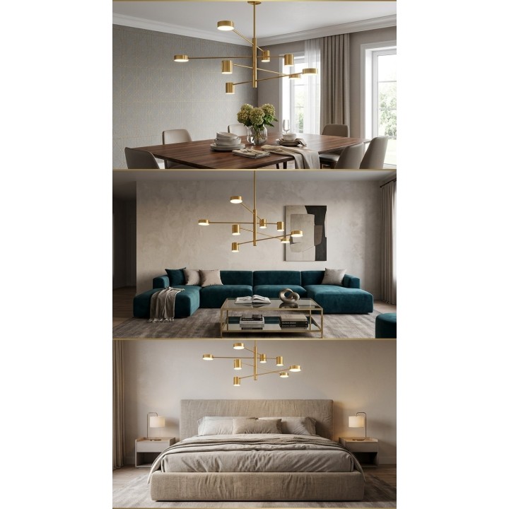 Lámpara LED de cielo dorada 8 brazos
