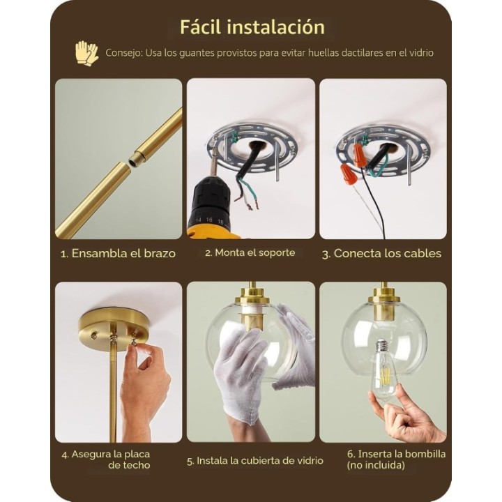 Lámpara colgante pantalla de vidrio