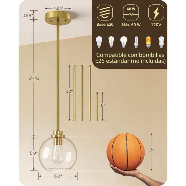 Lámpara colgante pantalla de vidrio