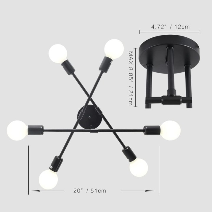 Lámpara de cielo 6 luces negra