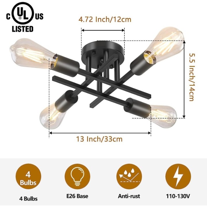 Lámpara de cielo geométrica de 4 luces