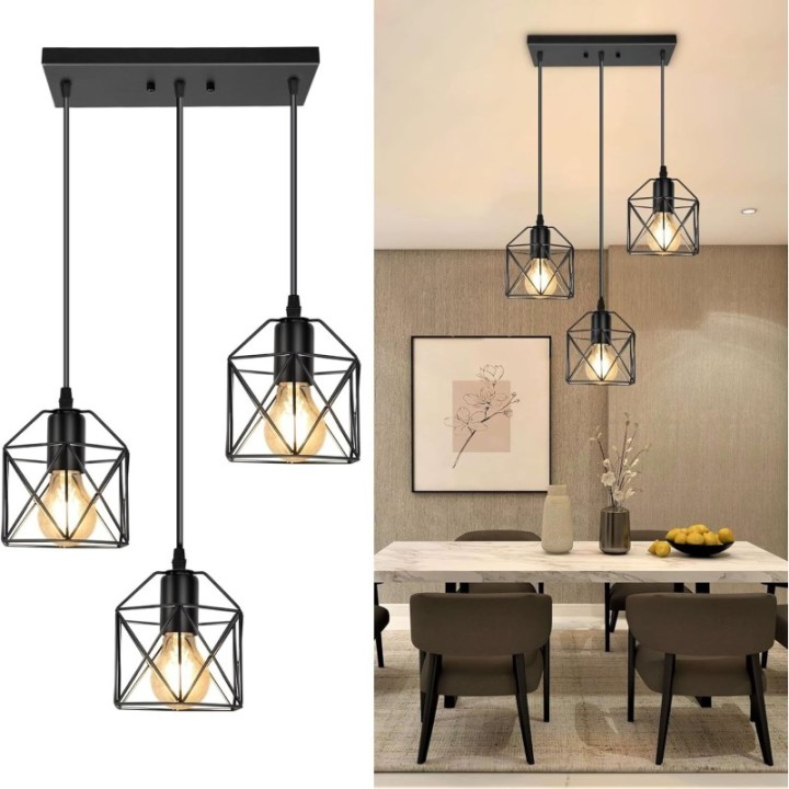 Lámpara colgante lineal 3 luces tipo jaula