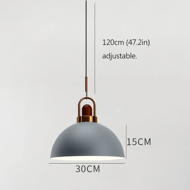 Lámpara colgante cúpula con detalle dorado y madera